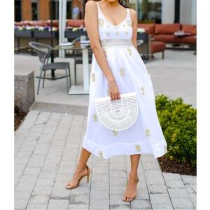 Gretchen Scott hand embroidered midi dress in Fiesta Time white/gold size medium